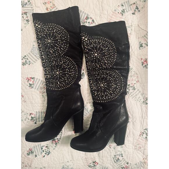 NEW JEFFREY CAMPBELL FLEETWOOD LEATHER STUDDED BOOTS ROCK N ROLL BIKER  8 - Picture 3 of 7